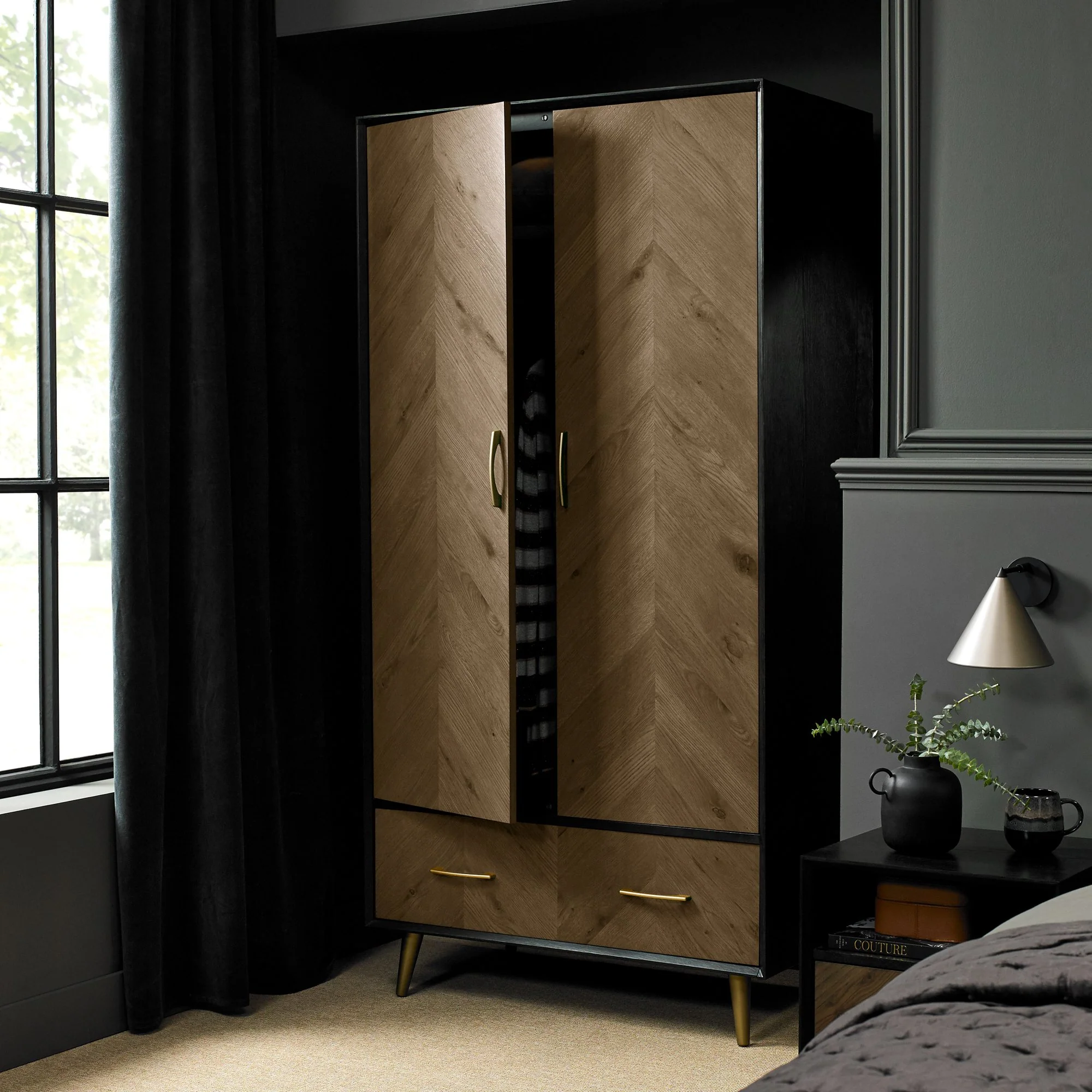 Capria Smoked Oak & Peppercorn Wardrobe - Image 4