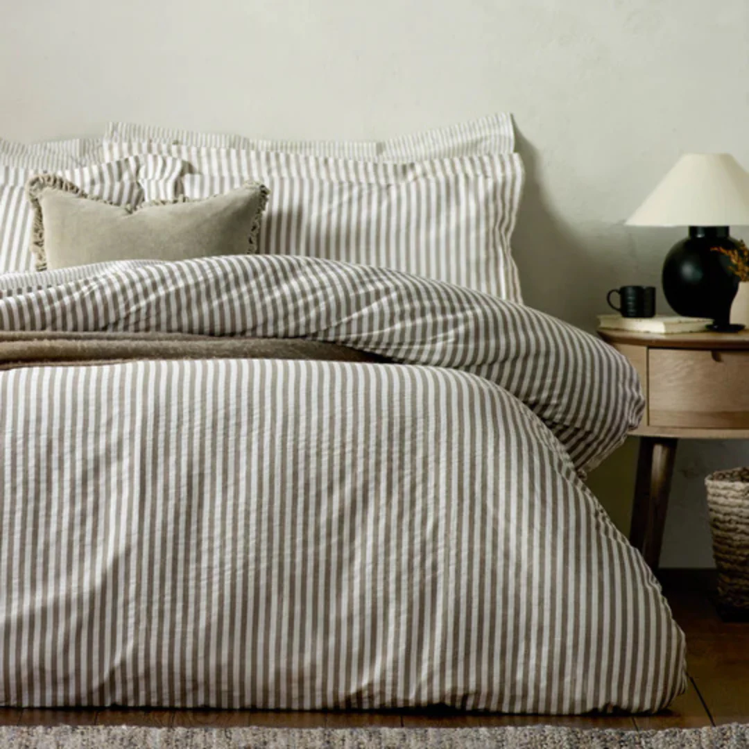 Hebden Mélange Stripe Cotton Duvet Cover Set Mole - Image 3