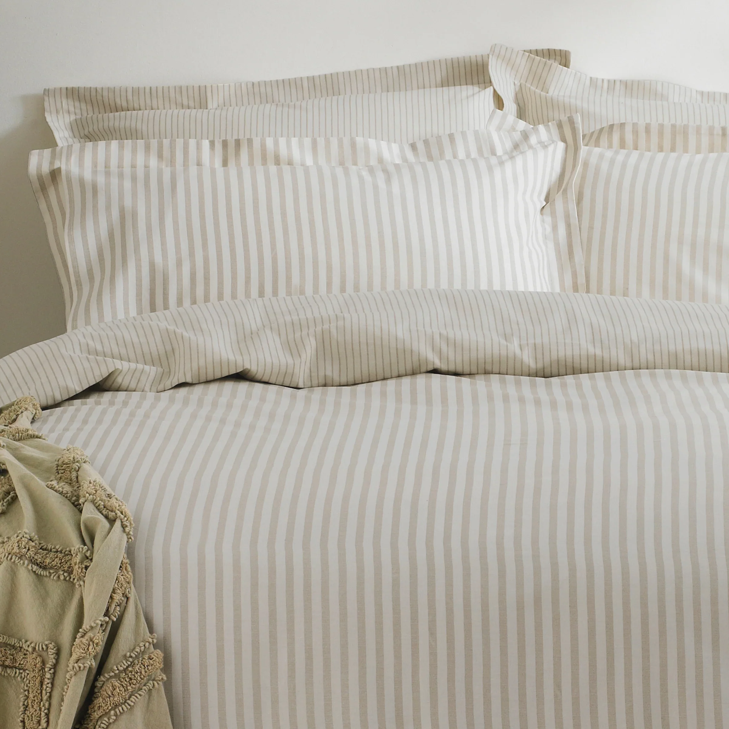 Hebden Mélange Stripe Cotton Duvet Cover Set Natural - Image 3