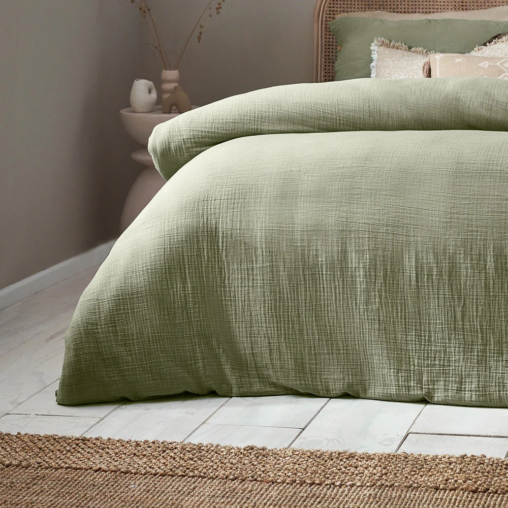 Lark Cotton Muslin Duvet Cover Set Eucalyptus - Image 4