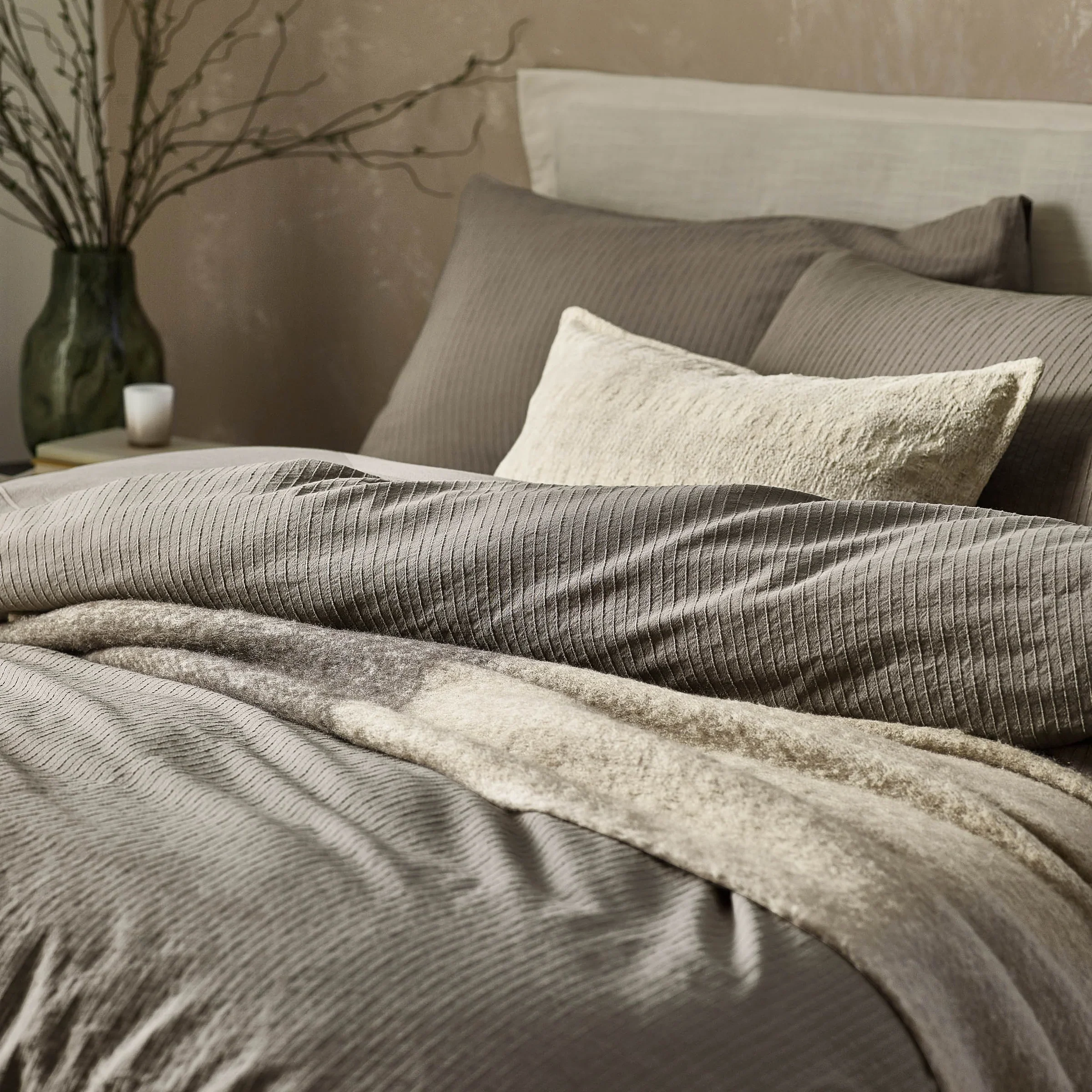 Malton Stripe 100% Cotton Duvet Cover Set Mole - Image 2